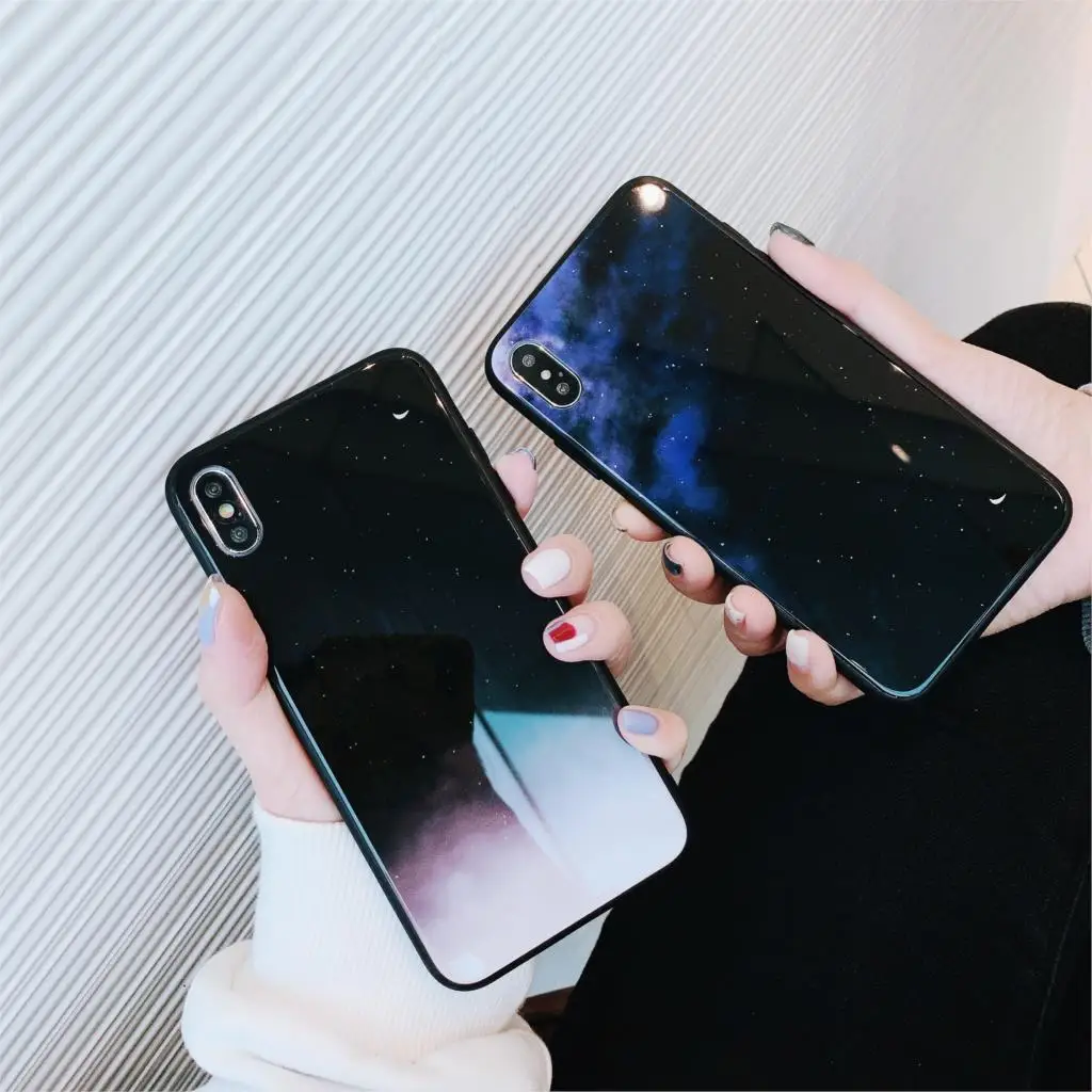

Marble sky feather Case on For iphone11 8 7 XS MAX glass Back Cover For iphone 6 6S Plus iphone X XR Case Cover Phone Case