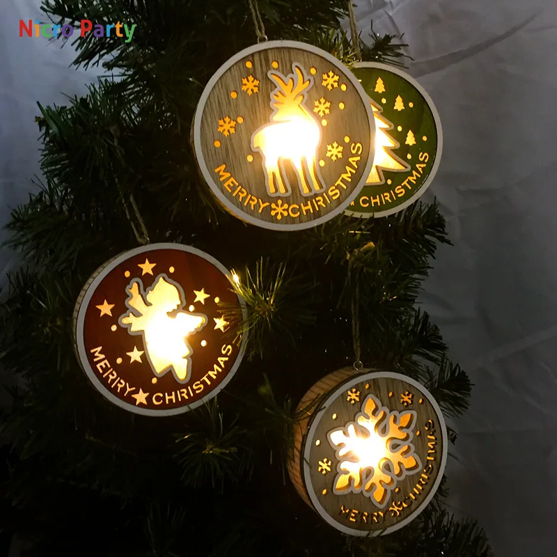 

Nicro Wood Christmas Round Shining Tree Pendant Creative Hollow Decoration Home Decor Party New DIY Decoration XMAS #Chr68