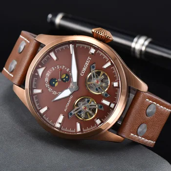 

Corgeut 47mm Watch Men Top Luxury Brand self-wind Automatic Mechanical Watch Double flywheel Date Sport Luminous Male Wristwatch