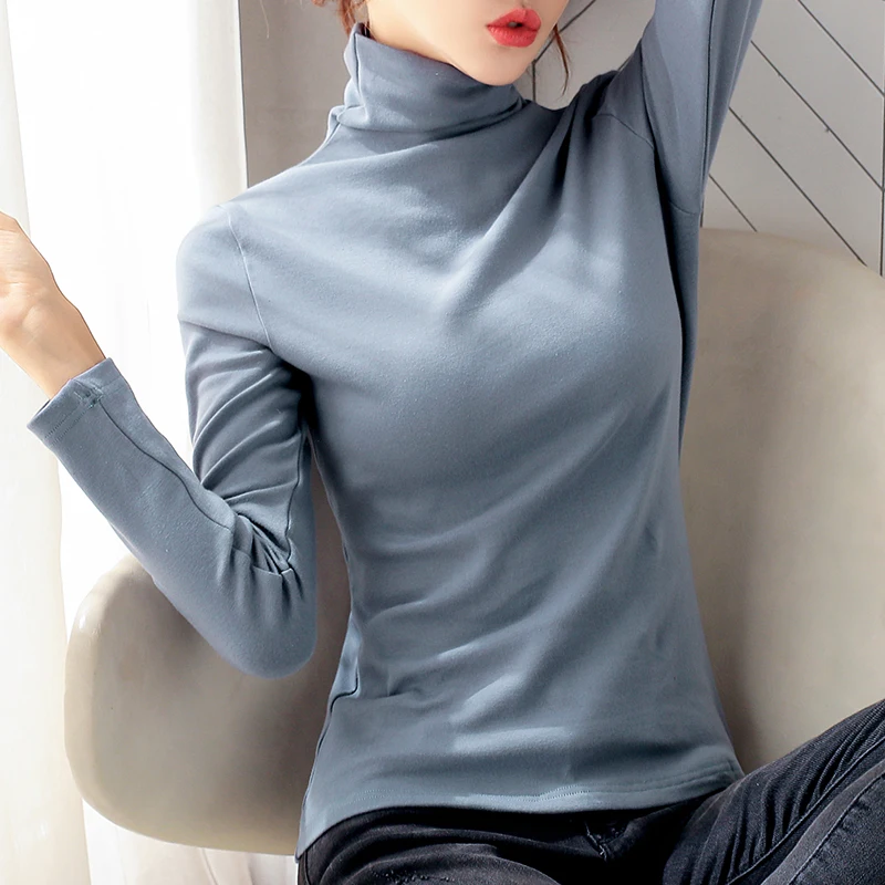 

Fall Slim Fit Knitted Base turtleneck Cotton TShirts Women Basic Tops Long Sleeve T Shirts Basic Clothing Female Winter