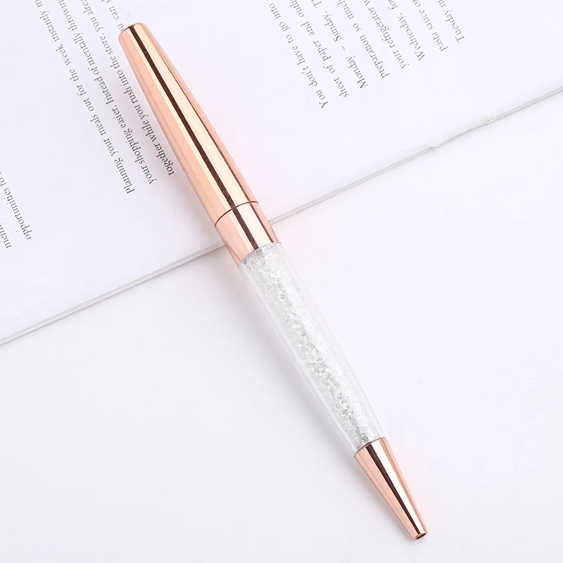 plated rose gold Корейская модная деловая металлическая шариковая ручка, Кристальный бриллиант, крутой вращающийся роллер с логотипом, школьные канцелярские принадлежности, офисные - Цвет: plated rose gold
