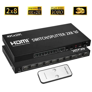 

4K 3D 2X8 HDMI Switch Splitter 4kx2k Video Converter Switcher Adapter 2 In 8 Out for PS4 DVD Computer PC Security Monitor To TV