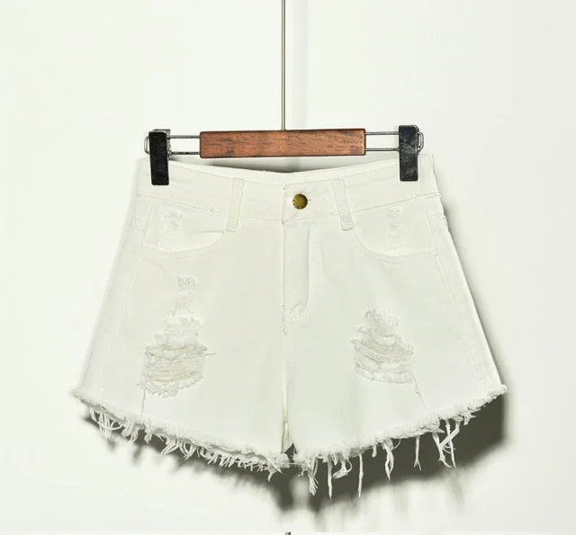 Plus Size Summer Casual Female Straight Mini Shorts Harajuku Jeans Vintage a-line High Waist Denim Hole Shorts for Women