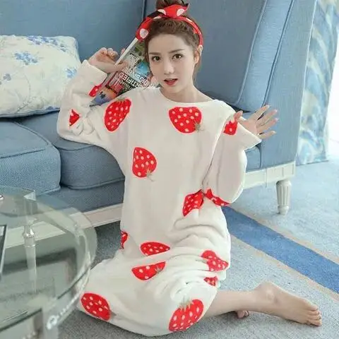 Winter Women's Nightgown Thicken Warm Flannel Nightdress Long Sleeve Sleepwear For Women Plus Size Nightwear For Women color3
