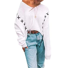 Женский свитер с открытыми плечами вязаный сексуальный Свободный пуловер свитер женский весенне-осенний свитер с v-образным вырезом топы