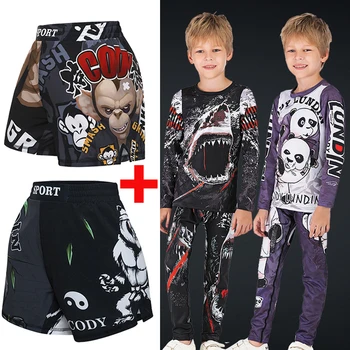 

Kids Muay Thai Shorts MMA Rashguard T-shirt Boy Jiu jusit Bjj Gi Boxing Jerseys Sets MMA Compression Sportsuits Teenagers Tights