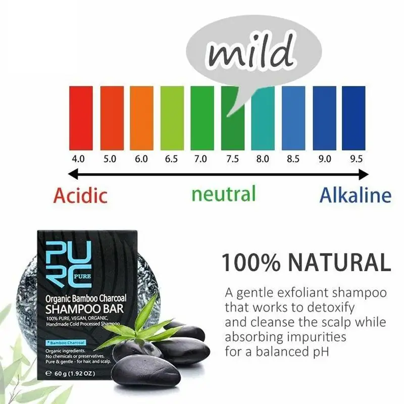 PURC Organic Bamboo Charcoal Shampoo Bar Clean Detox Shiny Black Treatment Treatment Soap Soap Color Hair Dye Hair Hair Sha Q4M9