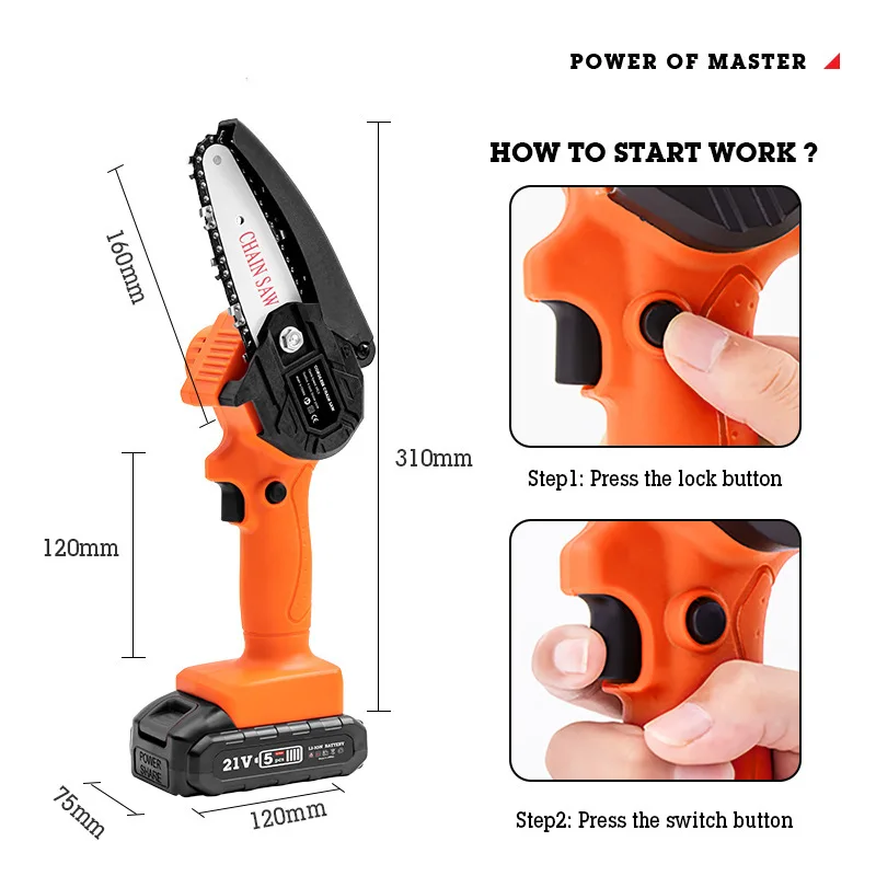 Small Cordless Pruning Saw Garden Logging and Pruning Electric Saw Lithium Battery Chain Mini Electric Chain