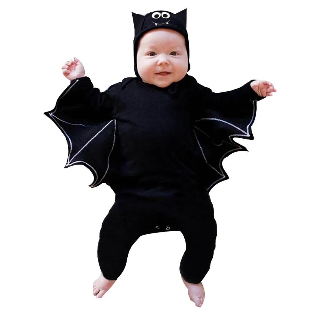 Карнавальный костюм на Хэллоуин для новорожденных мальчиков и девочек, комбинезон шапка, комплект одежды, карнавальные вечерние комбинезоны для новорожденных - Цвет: Black