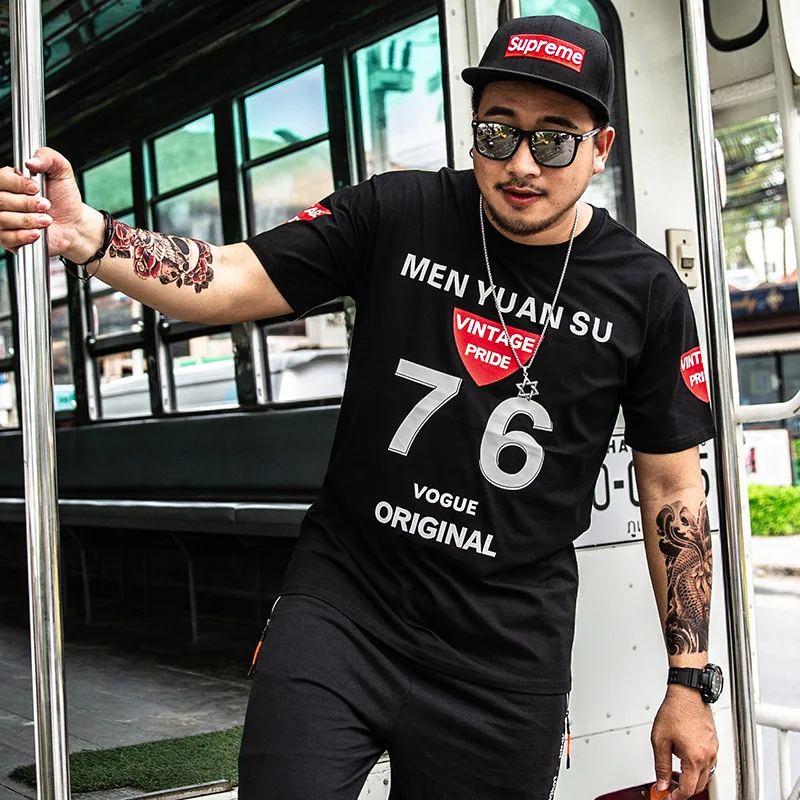 

Original summer men's short-sleeved t-shirt new large size printed clothes tide brand Korean version