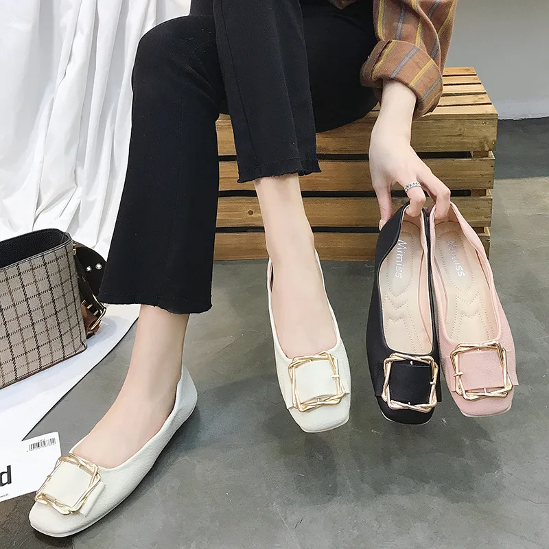 

2019 Spring New Style WOMEN'S Flat Shoes Korean-style Square Head Comfortable Foot Covering Moccosins Versatile WOMEN'S Shoes