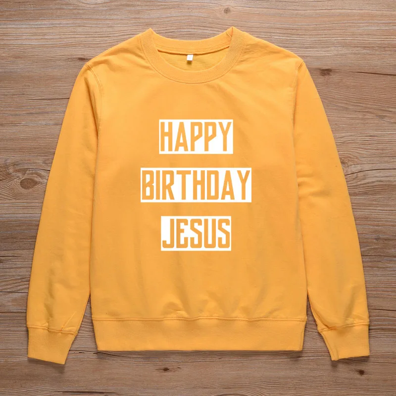 ONSEME/толстовка с круглым вырезом и надписью «Happy Birthday Jesus», Женский христианский джемпер, пуловер, свитшоты, женский спортивный костюм, S-128 - Цвет: Yellow-White