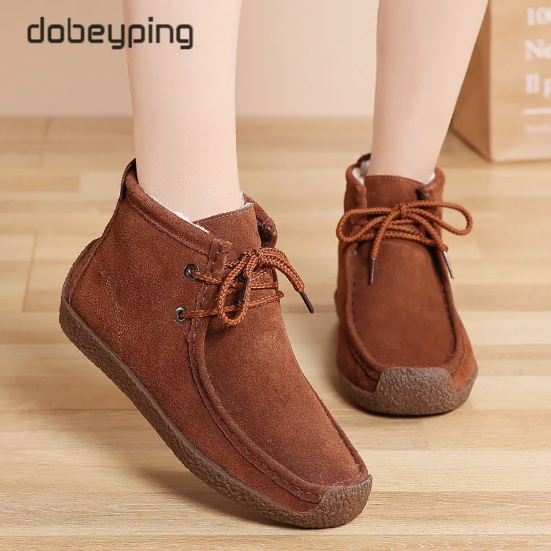 Botas KeepWarm de algodón para mujer, zapatos planos de piel de ante de  vaca, botines de nieve de felpa, botines de invierno|Botas hasta el  tobillo| - AliExpress