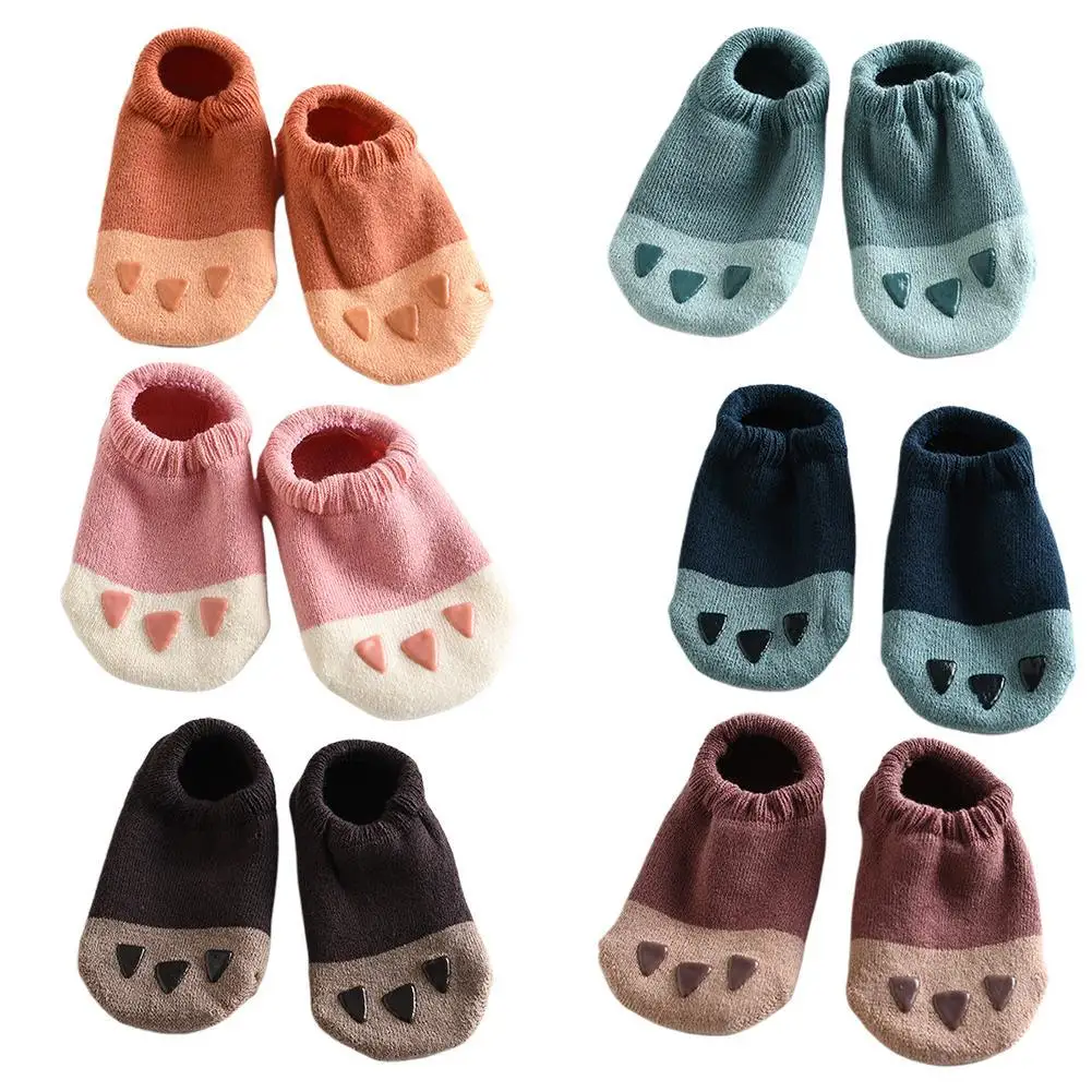 Милые носки для малышей Детские носки-тапочки с рисунком кота для дома Нескользящие толстые носки для мальчиков и девочек, Calcetines, одежда для малышей носки-Тапочки