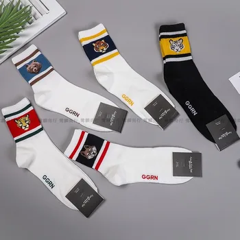 

Animal Men's Sock Tiger Crew Man's Socks Striped White Unisex Casual Cotton Sox Cartoon Adult Autumn Winter Classic Skarpetki