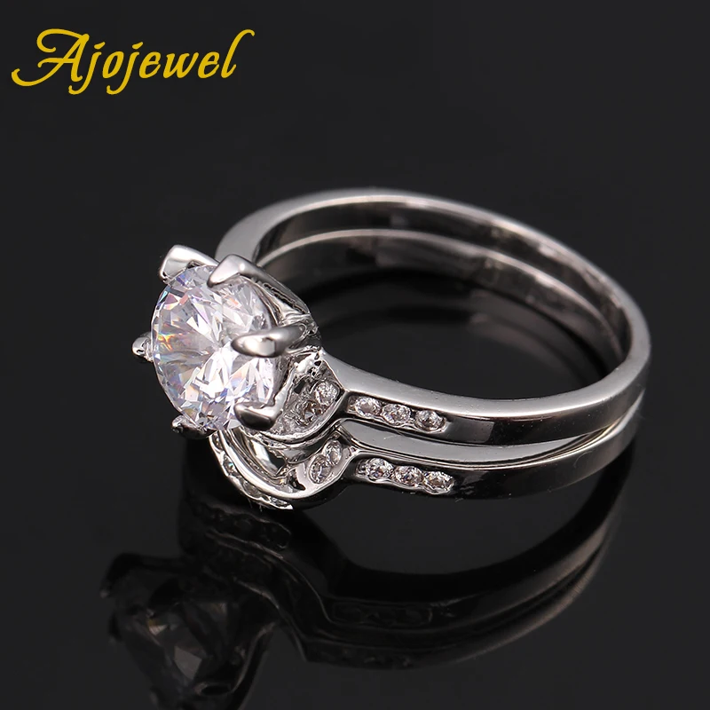 Ajojewel, прозрачный циркон, кристалл, набор колец для женщин, серебряный цвет, Женское кольцо, опт, Bague Femme