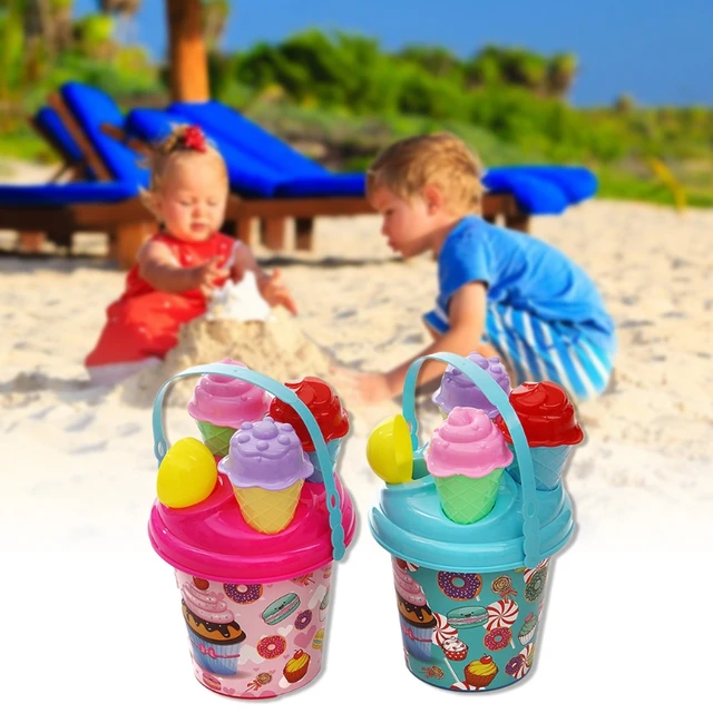 6Pieces Summer Game Kit Sand Playing Toy Sandpit Beach Sandbox with Bucket Beach Sand Toy Ice Cream Model Kids’ Play Set 6