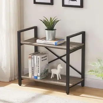

Bookshelf 2 Tier Bookcase, Modern Narrow Book Shelf and Book Case Industrial Wood Shelving Unit for Living Room