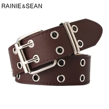 

RAINIE SEAN Women Belt Hollow Out Ladies Waist Belt Pin Buckle Brown Women Leather Belt Casual Female 2021 Trouser Belt 104cm
