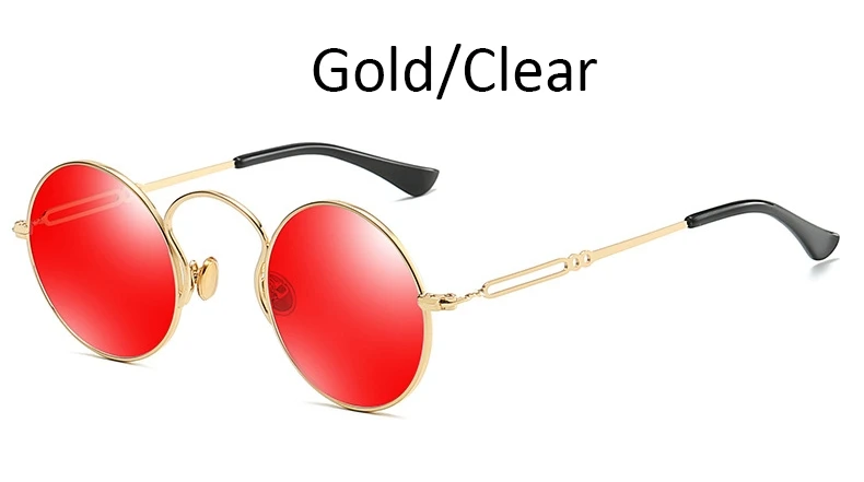Gold Red Винтажные мужские Поляризованные круглые солнцезащитные очки, сплав, бренд, дизайнерские, высокое качество, в стиле панк, женские классические солнцезащитные очки UV400 - Цвет линз: Gold Red