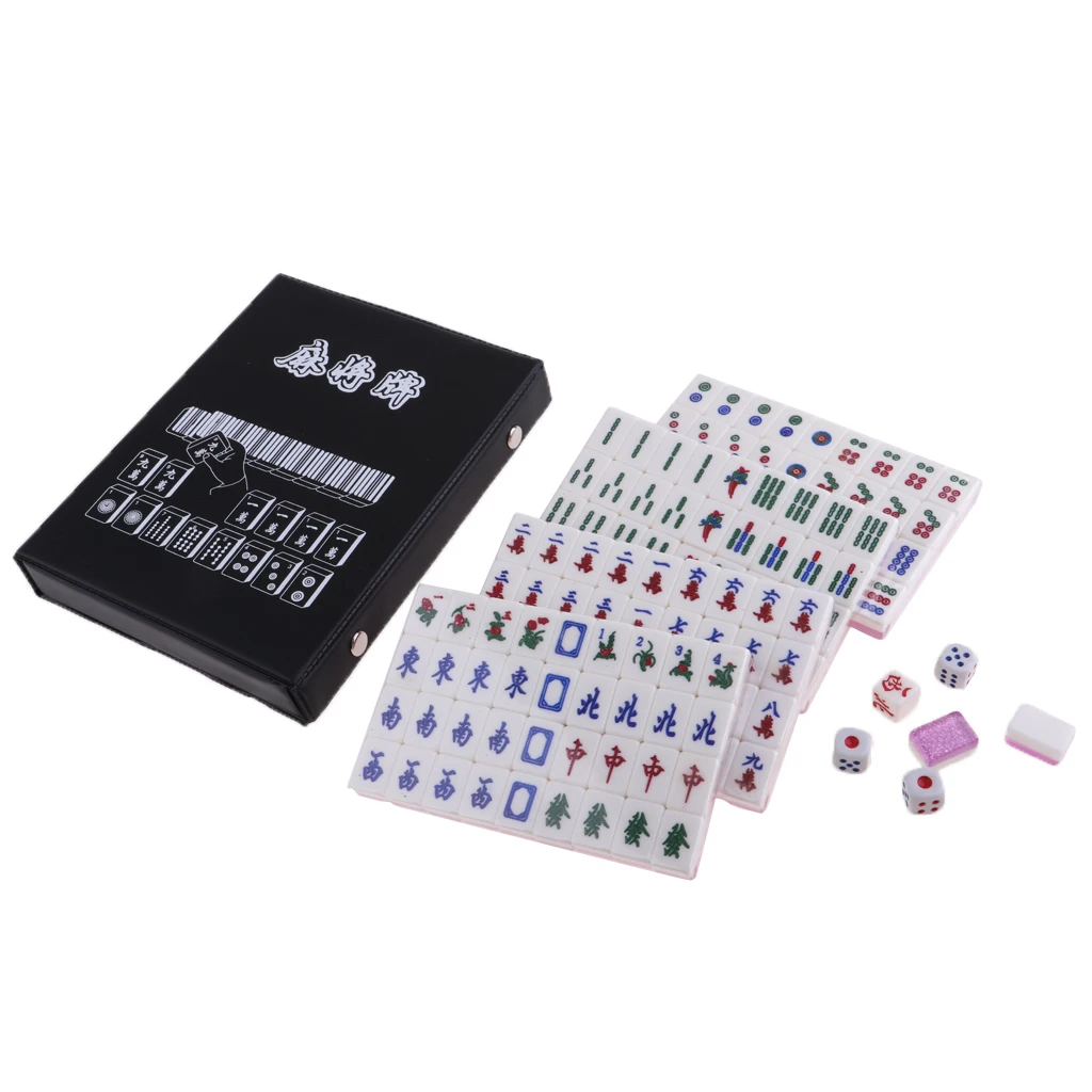 1 Set 144 Tiles Mini Portable Chinese Mahjong Set Mahjong Card Games