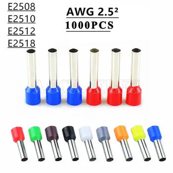 

1000pcs E2508 E2510 E2512 E2518 Insulated Ferrules Terminal Block Cord End Wire Connector 2.5mm2,Crimp Terminator