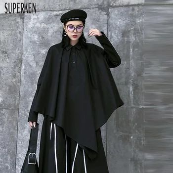 

SuperAen Fashion Shirt Women Pluz Sized Wild Cotton Ladies Blouses and Tops Long-Sleeve Irregular Spring New 2020 Women Clothing
