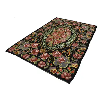 

187x289 Cm Black Handmade Vintage Moldovan Rugs Rug-6x9 Ft