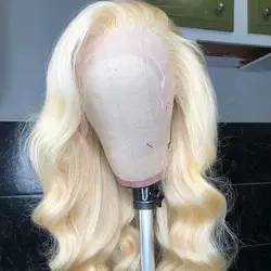 30 дюймов полный парик шнурка натуральный блонд 613 предварительно сорвал бразильские Волнистые Короткие человеческие волосы парики с