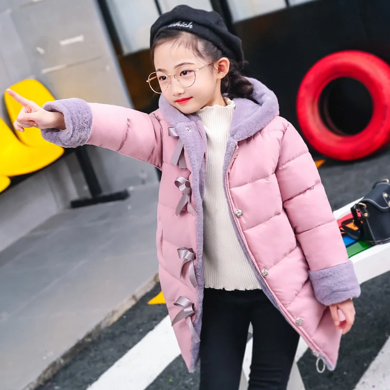 

Girls Padded Cotton Clothes 2019 New Style Winter Big Boy plus Velvet Cotton-padded Jacket Middle Long Coat CHILDREN'S Cotton Cl
