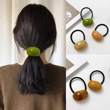

Female Grain Hair Rope Retro Resin Multicolor Elastic Hair Rubber Band Simple All-match Scrub Arcuate Geometric Hair Tie