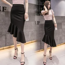 Дикая мода женская новая сумка стрейч бедра высокая талия Нерегулярные занятия OL средней длины Черная Женская одежда Облегающие юбки