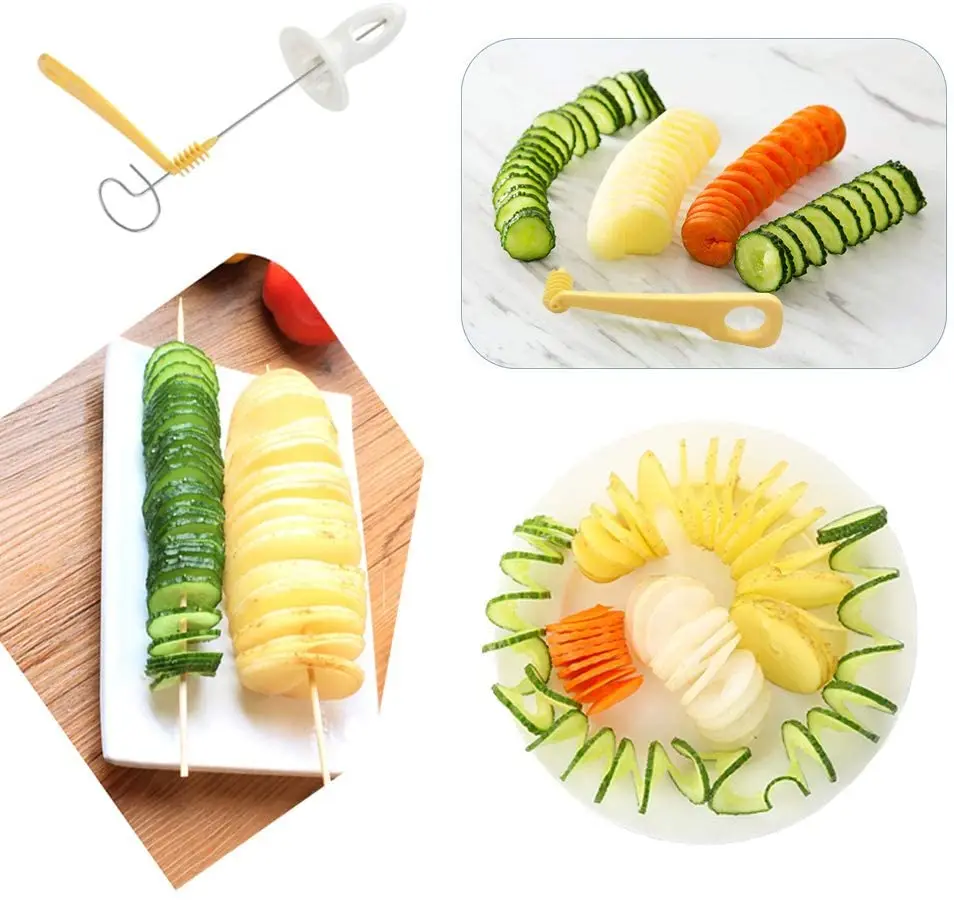 Potato Slicing Knife Skewers Grill Manual Rotating Potato Tower Spiral Vegetable grater Kitchen Supplies