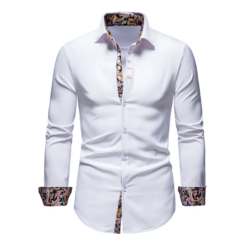 

Mens Splice Paisley Print Dress Shirts 2023 Brand Slim Fit Long Sleeve Shirt Men White Button Up Shirt Business Chemise Homme