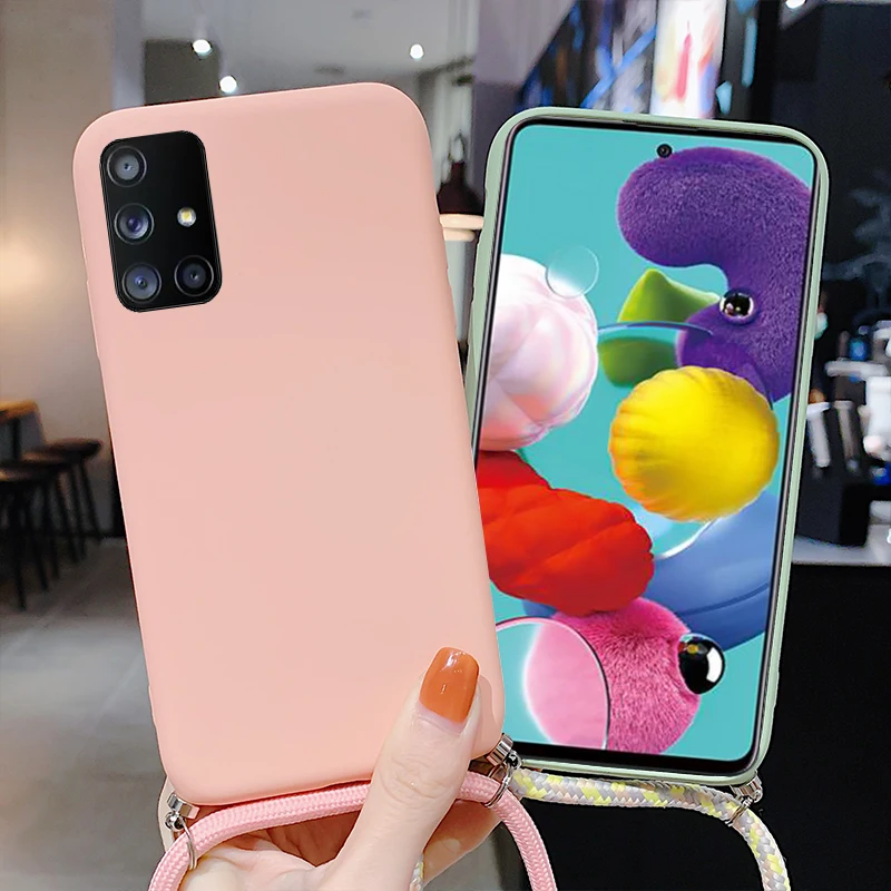 kawaii phone case samsung Neck Strap Liquid Silicone Case For Samsung Galaxy A51 A71 A50 A70 S20 FE Ultra S10 Plus A21S A31 A41 A52 A72 A12 S21 S22 Ultra kawaii samsung cases