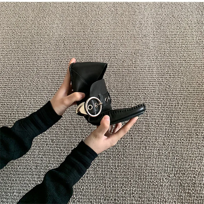 New Black Genuine Leather Loafers Shoes Soft Sole Winter Wool Keep Warm Shoes Woman Belt Buckle Casual Flat Zapatos Mujer
