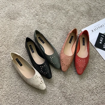 

hole sandals female flat hollowed beanie shoes pointed breathable Loafers Women flats Basic Solid non-slip pregnant women shoes