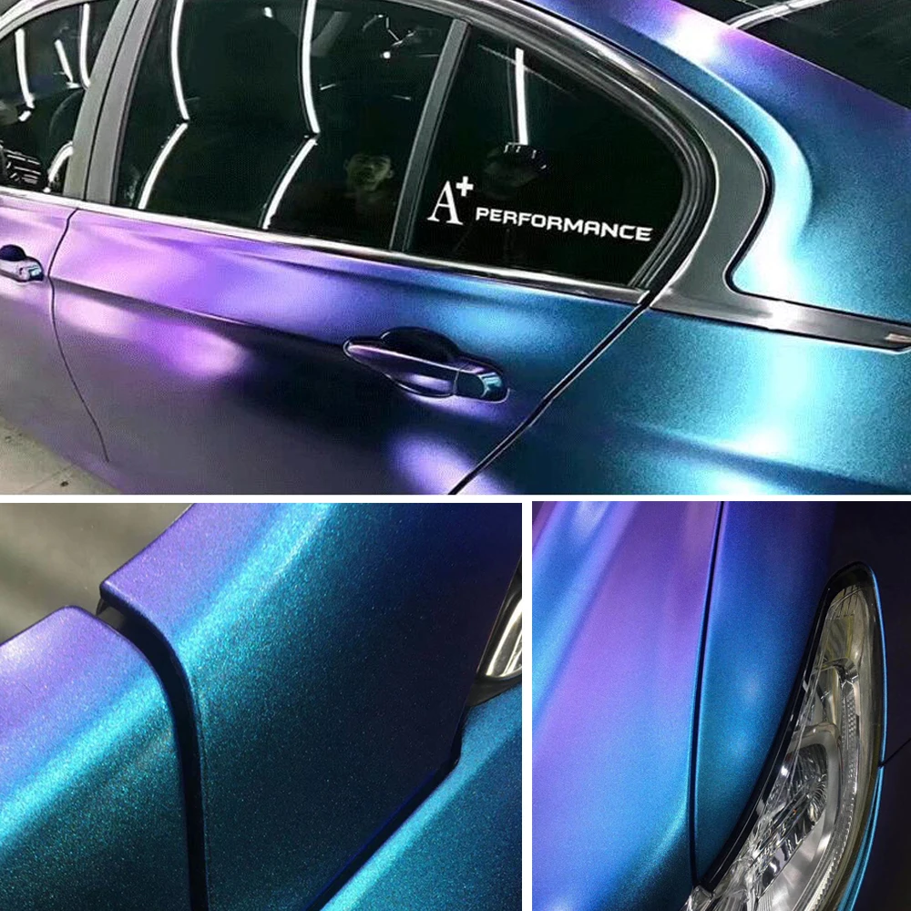 ASENDIWAY Chameleon Matte Metallic Purple To Blue Vehicle Car Adhesive Vinyl Wrap Stretchable Decal Adhesive Sticker Film Sheet Air Release DIY