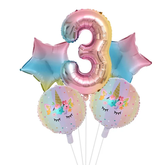 Rainbow Unicorn Balloon Number Foil Globos 1 2 3 4 Years Old Birthday Party Decoration Kid Unicorn Theme Party Wedding Balls Toy set 12