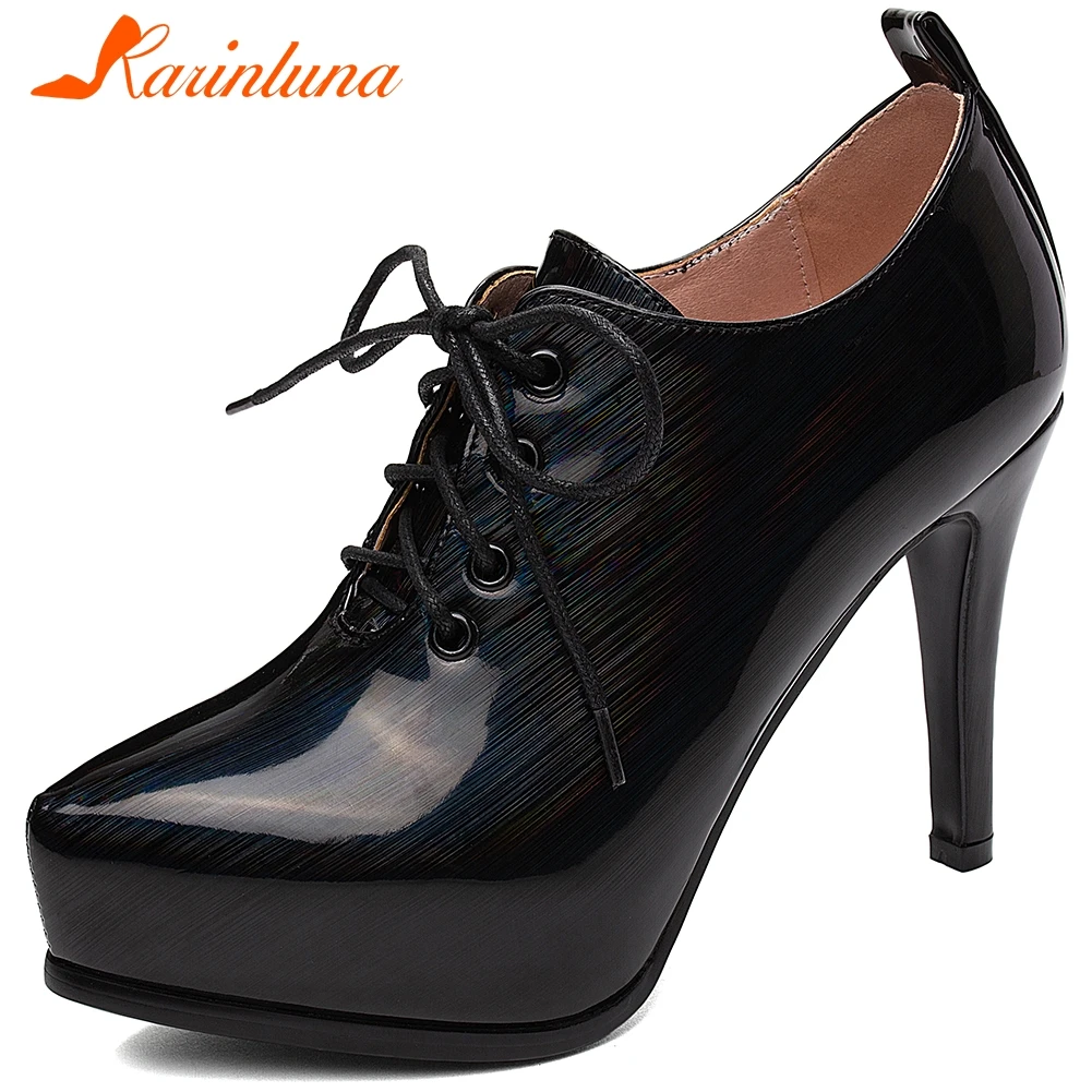 

Karinluna New Fashion Thin High Heels Shoes Woman Pumps Female Platform Pointed Toe Lace-Up Spring Office Pumps Women Shoes