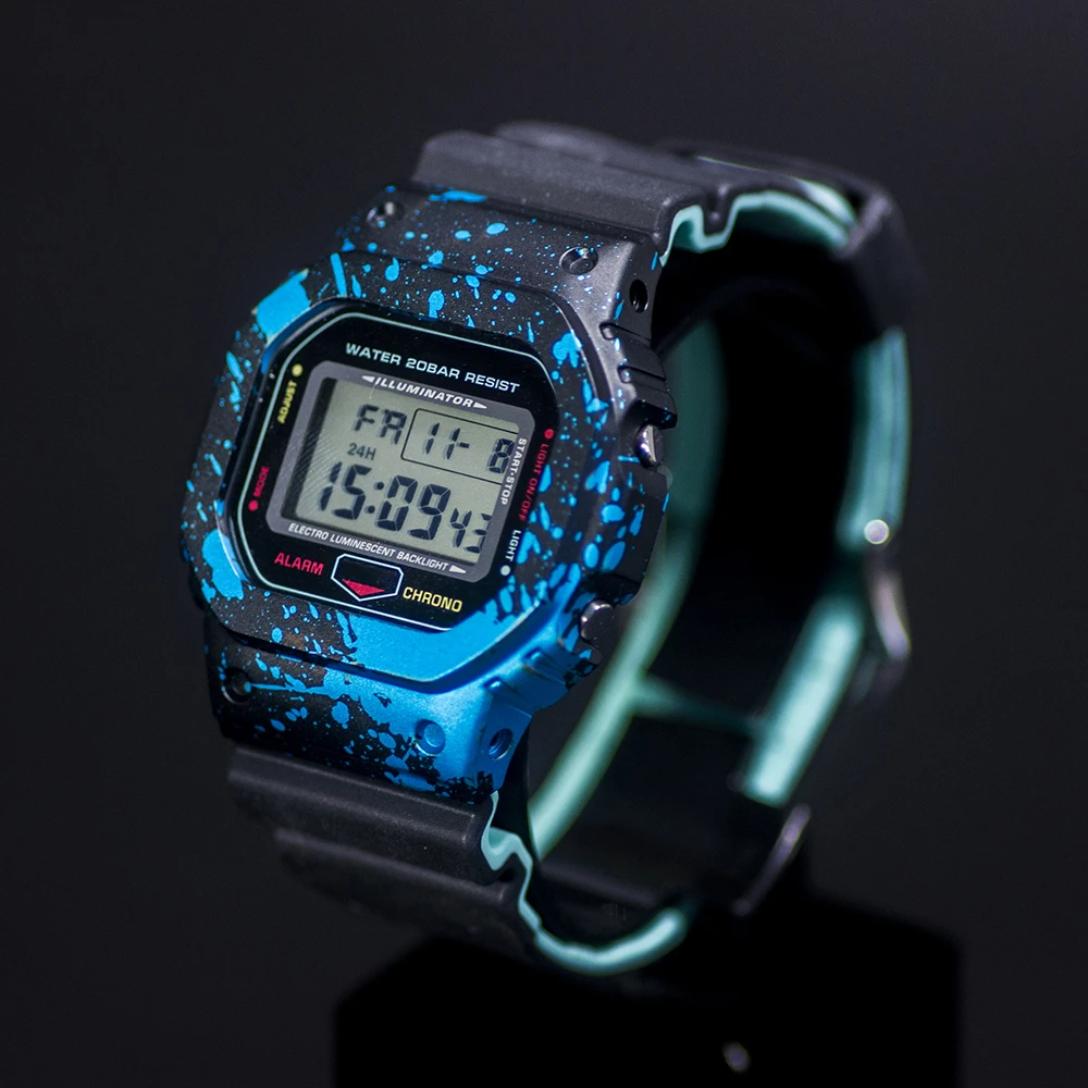 DW5600 5610 супер светильник граффити синие Часы Ободок алюминиевый сплав Материал бусины