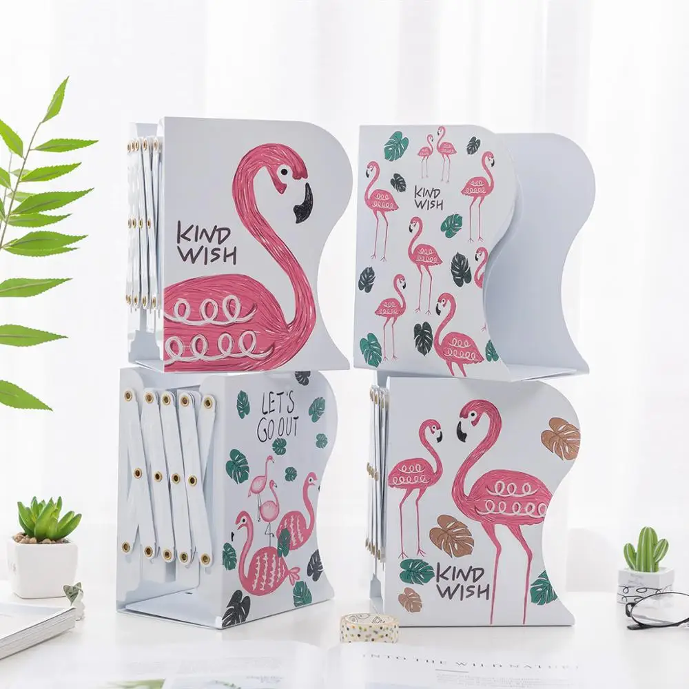Новейший Kawaii Flamingo металлический удлиненный книжный Органайзер регулируемая