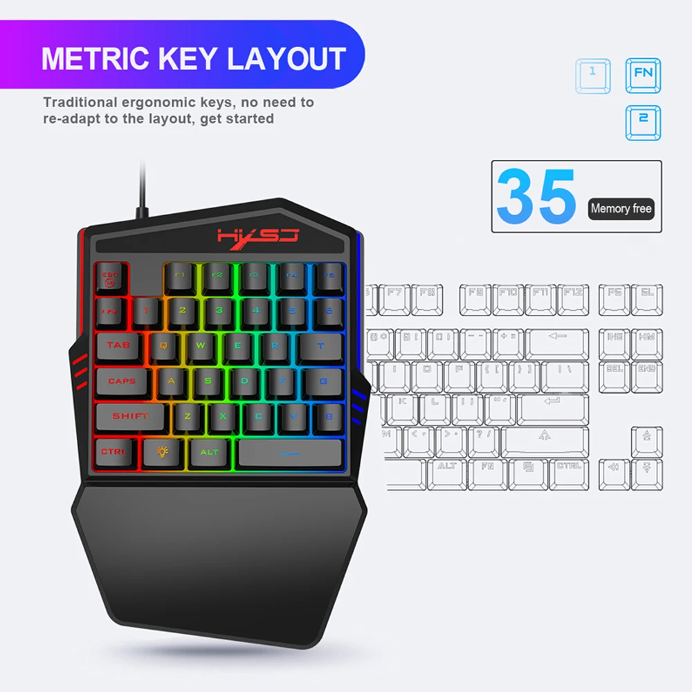 Комплект из 3 предметов, конвертер Bluetooth 4,1+ игровая клавиатура+ игровая мышь, цветная подсветка, Одноручный геймер, клавиатура и мышь, проводная USB