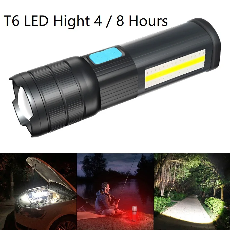 

Flashlight Highlight Mode 4 / 8 Hours T6 LED 5V COB USB Charging Waterproof Flashlight Emergency Work Light Lamp for Camping