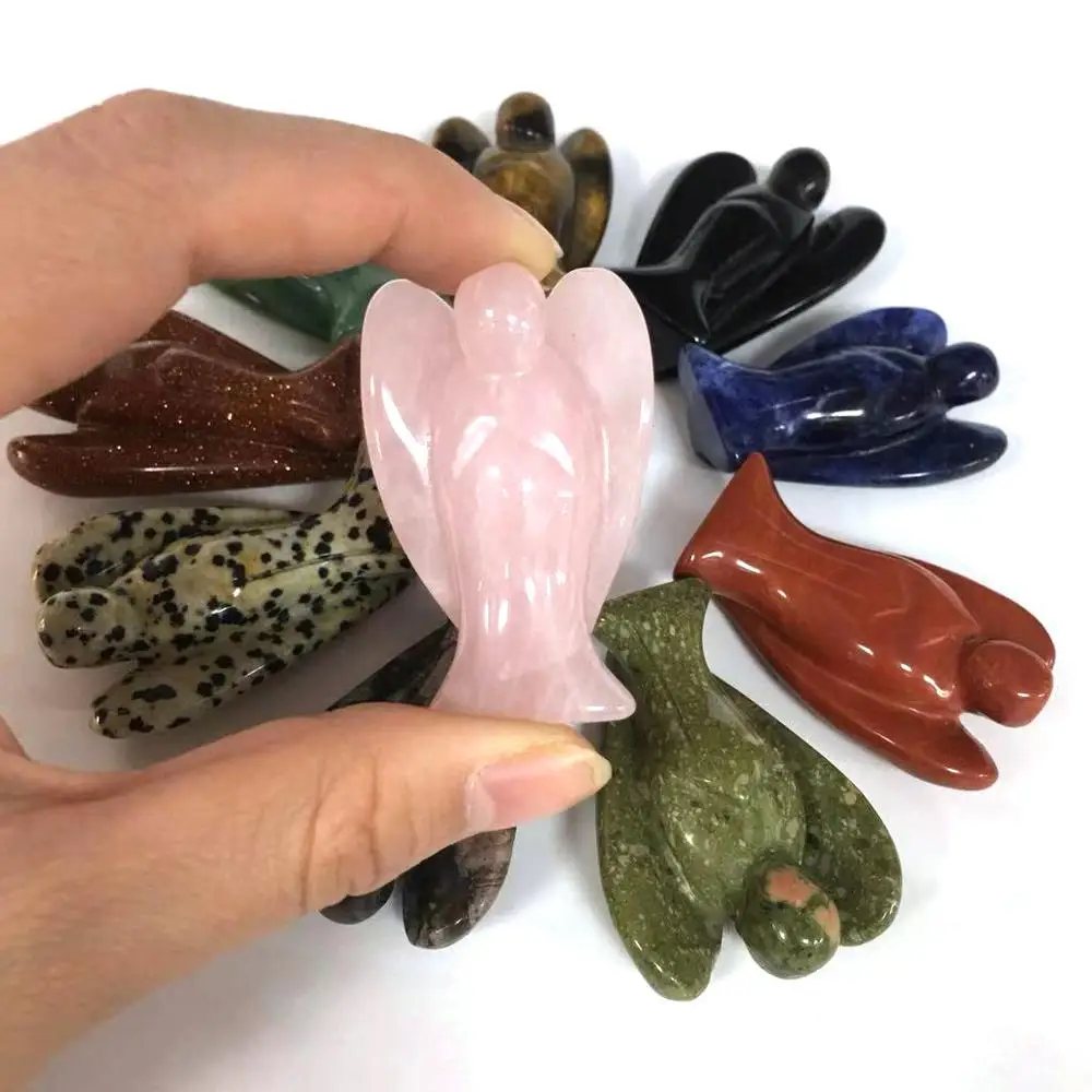 2 &quotнатуральный камень кварц Кристалл резной розовый Ангел форма фэн шуй