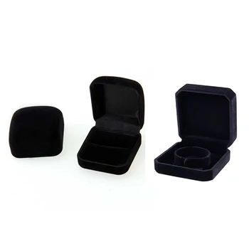 

2pcs Ring Box Couple of Black Velvet & 1pcs Classic Flannel Bracelet Presentation Gift Box Jewellery Case