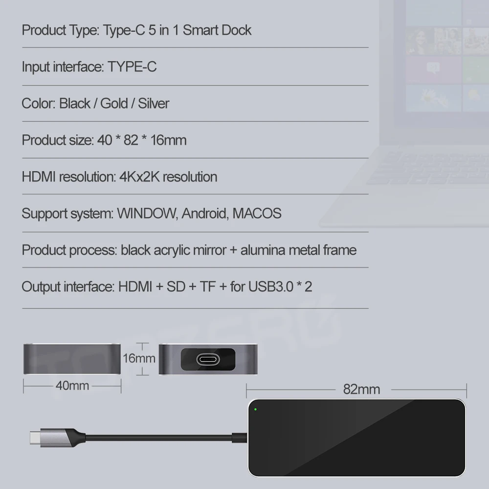 Мульти USB C концентратор к HDMI адаптер USB 3,0 концентратор кард-ридер 5 портов Тип C USB разветвитель Многофункциональный Док-станция TF SD ридер USB C концентратор