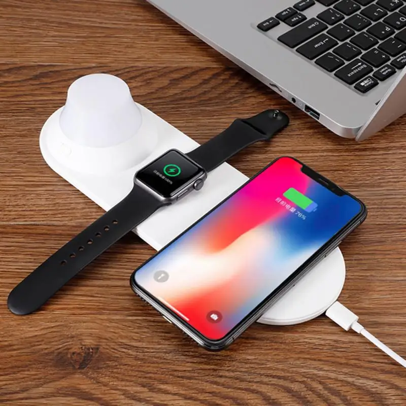 

3 in1 Qi Wireless Charger Dock Stand Fast Charging With Light For iPhone iWatch