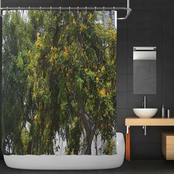 

Yellow Flowers on a Tree Bathroom Decor Set,125832 with Hooks,72''W x 72''H