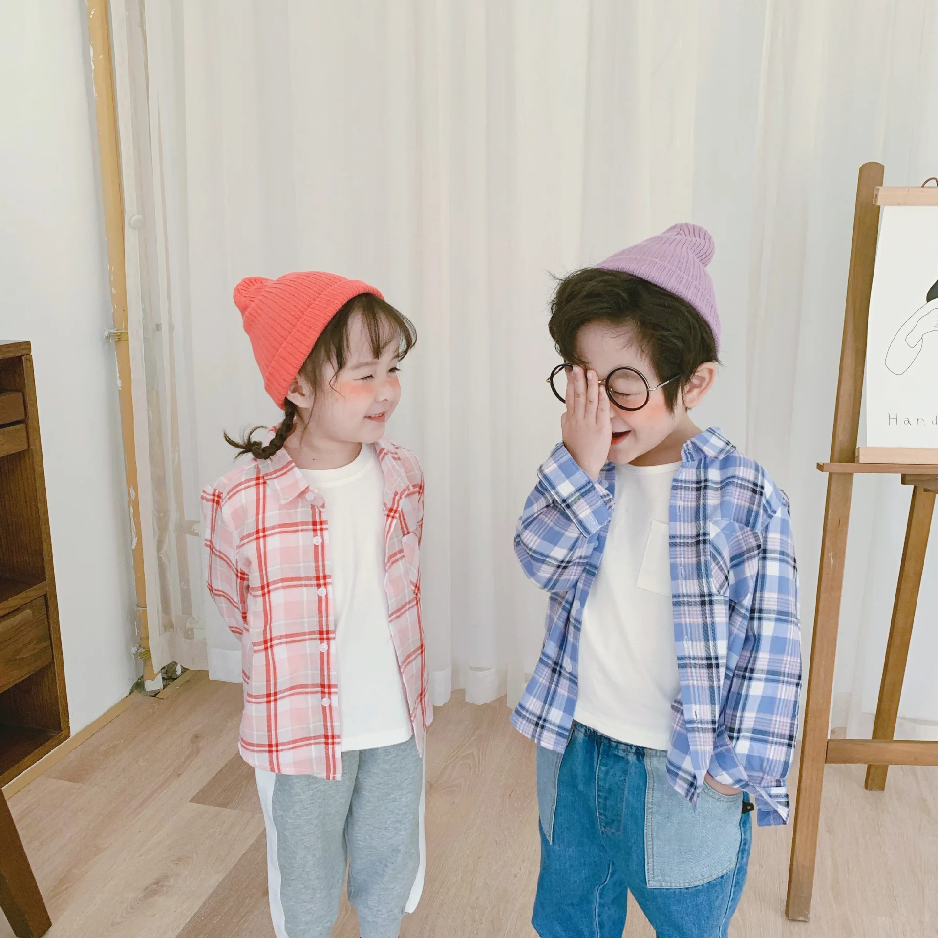 

Childrenswear 2020 Spring Clothing BOY'S Shirt Children Plaid Long Sleeve Children Arc Pocket Korean-style Boy Shirt
